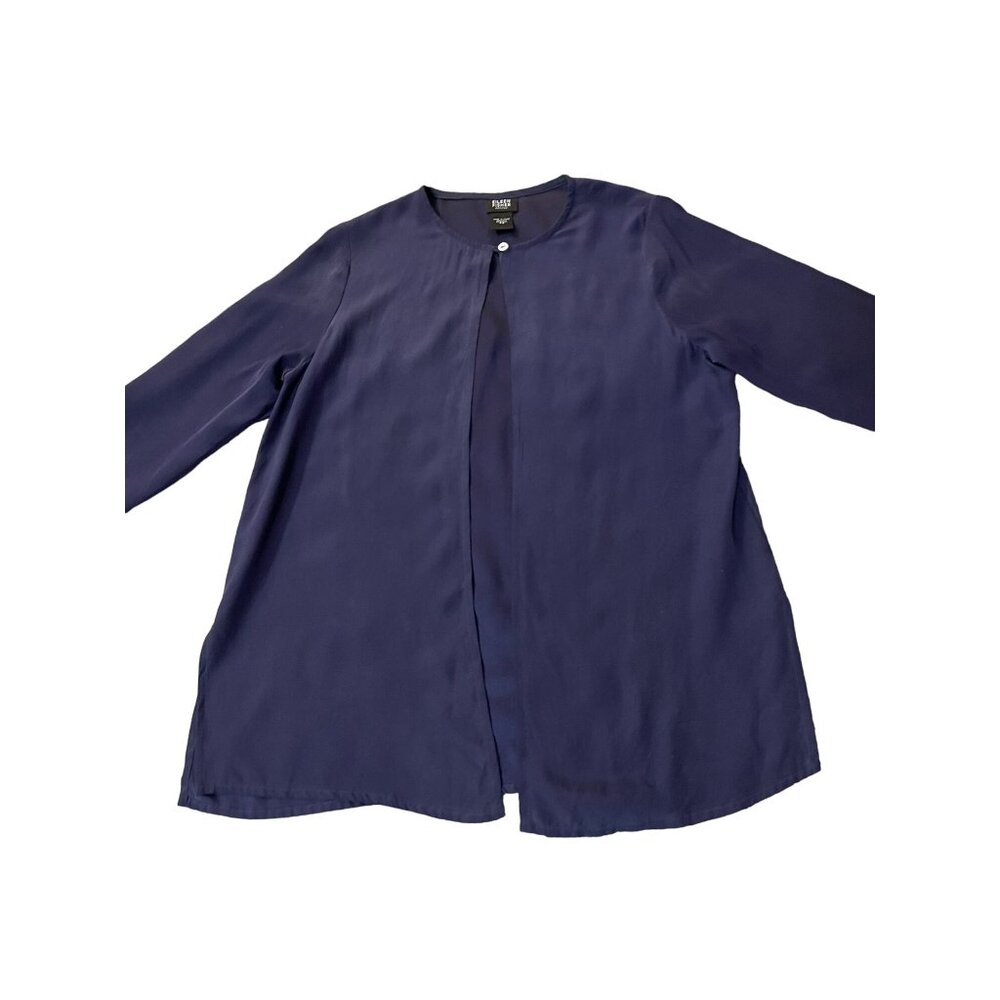 Eileen Fisher Cardigan Womens PS Petites Used Blue 100% Silk - Picture 13 of 14